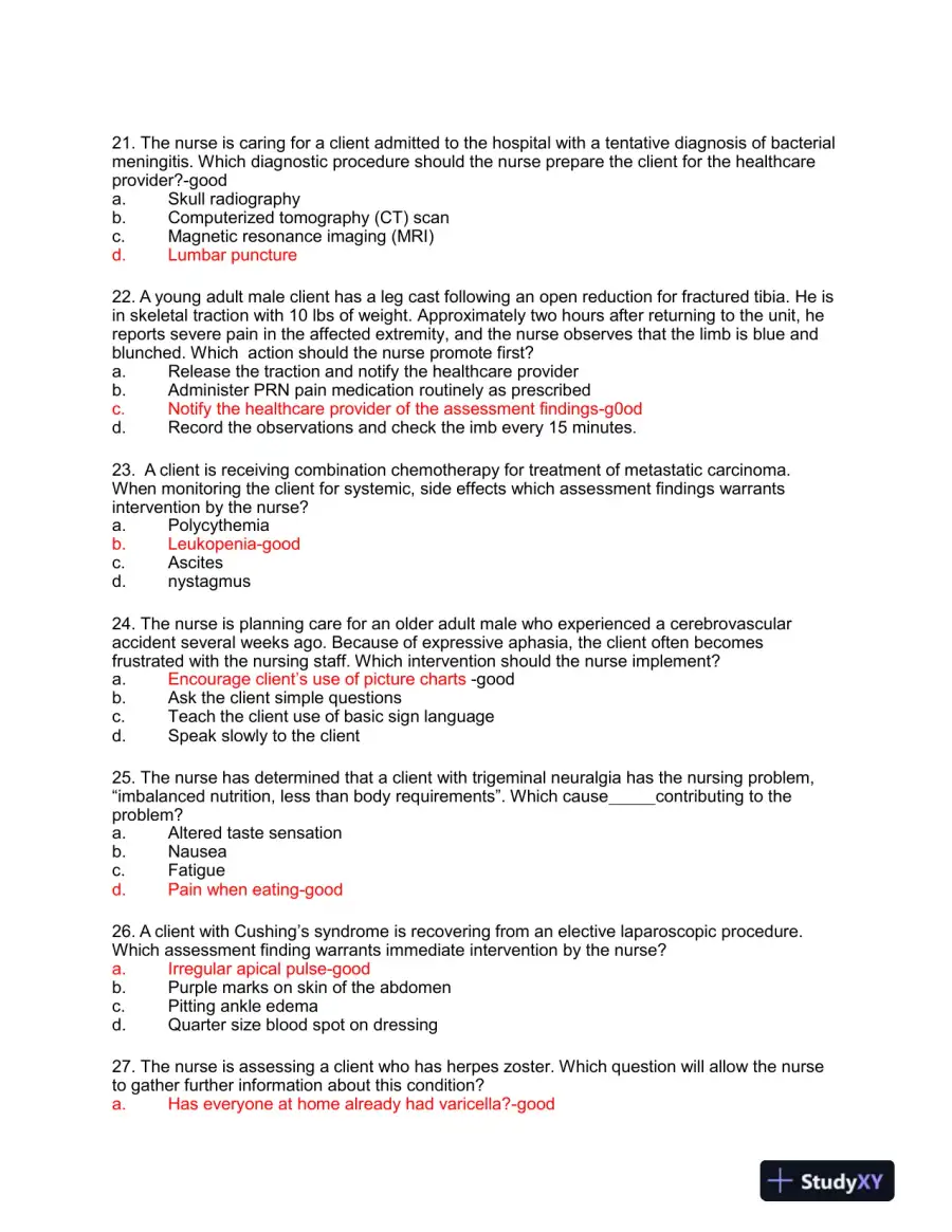 HESI Medical Surgical Test Bank With Answers (239 Solved Questions), page 15
