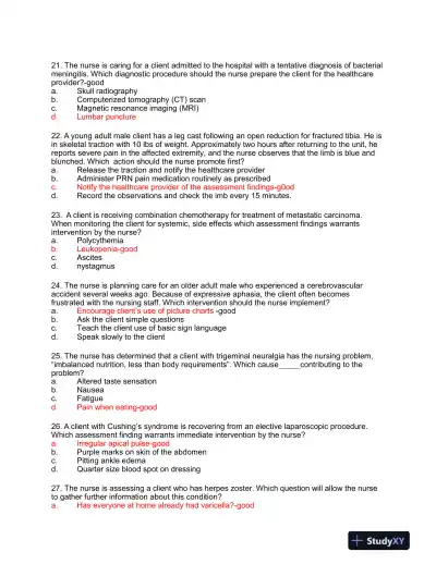 HESI Medical Surgical Test Bank With Answers (239 Solved Questions) - Page 15 preview image
