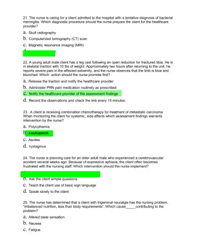 HESI Medical Surgical Test Bank With Answers (239 Solved Questions) - Page 6 preview image