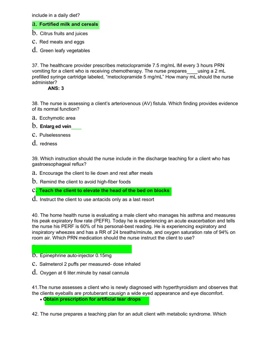 HESI Medical Surgical Test Bank With Answers (239 Solved Questions), page 9