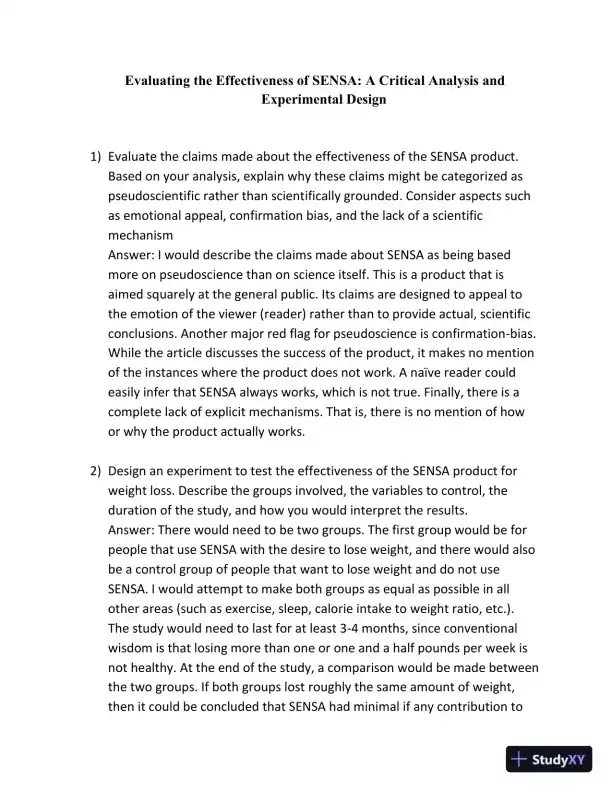 Evaluating The Effectiveness Of SENSA: A Critical Analysis And Experimental Design - Page 1 preview image