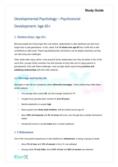 Developmental Psychology - Psychosocial Development Age 65+ - Page 1 preview image