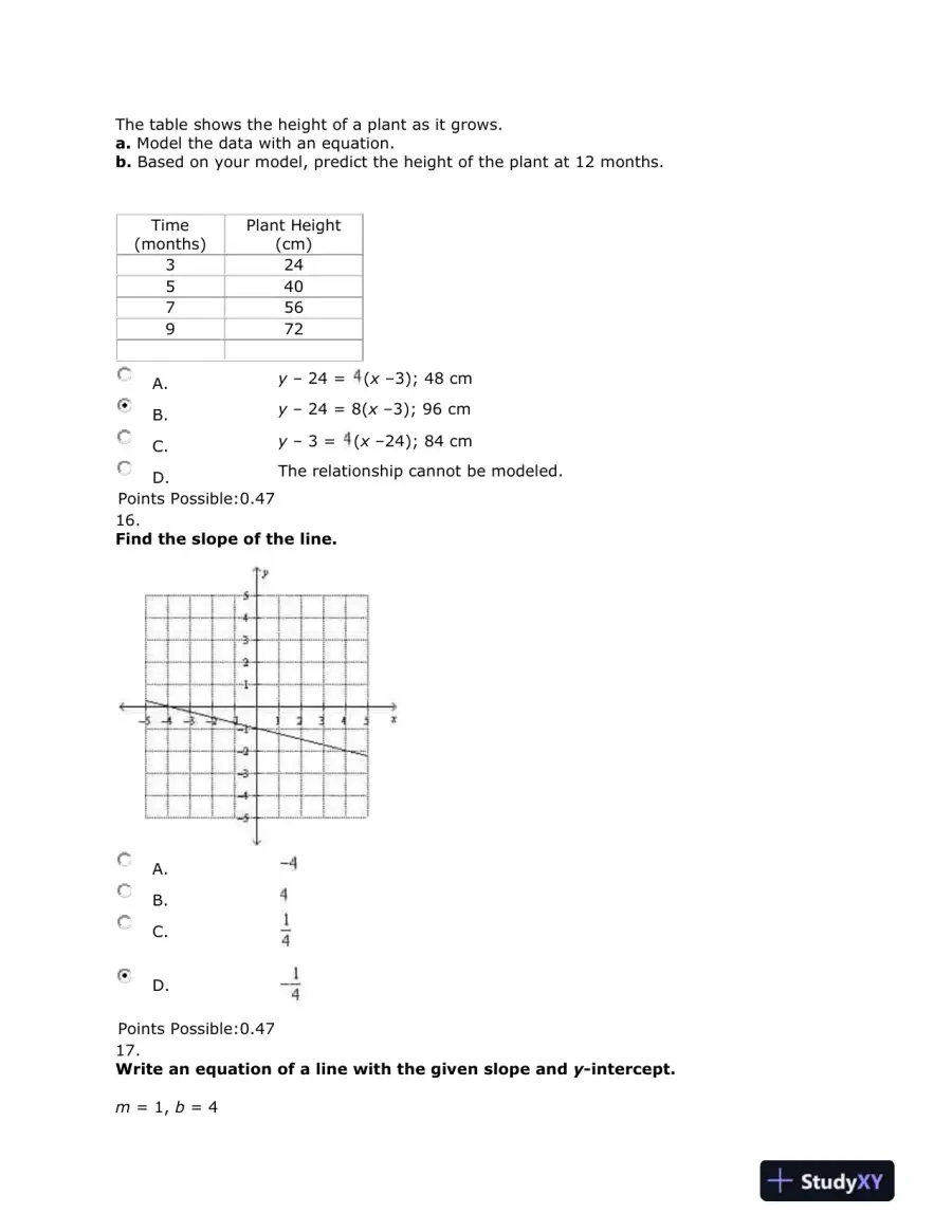 Algebra Test: Linear Equations, Graphs, and Systems of Equations, page 10