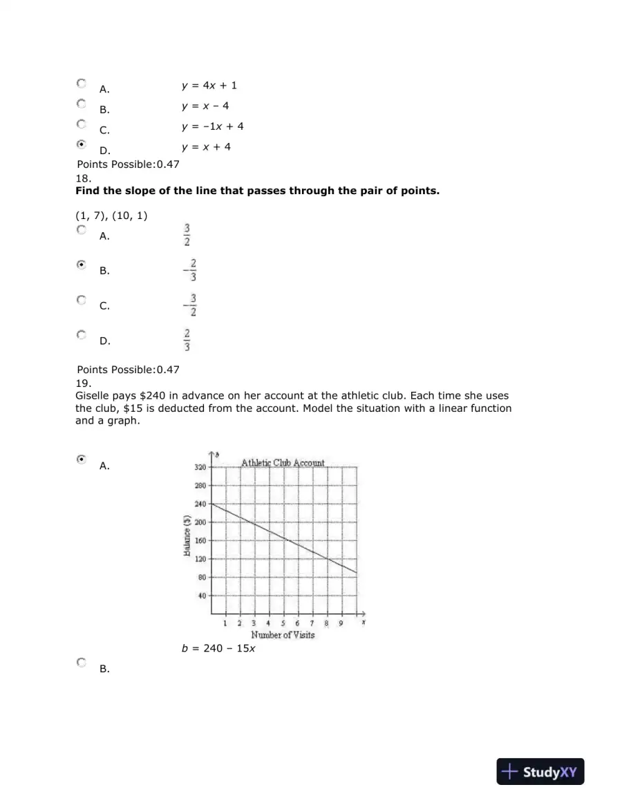 Algebra Test: Linear Equations, Graphs, and Systems of Equations, page 11