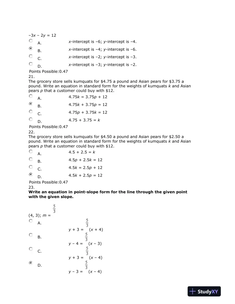 Algebra Test: Linear Equations, Graphs, and Systems of Equations, page 13