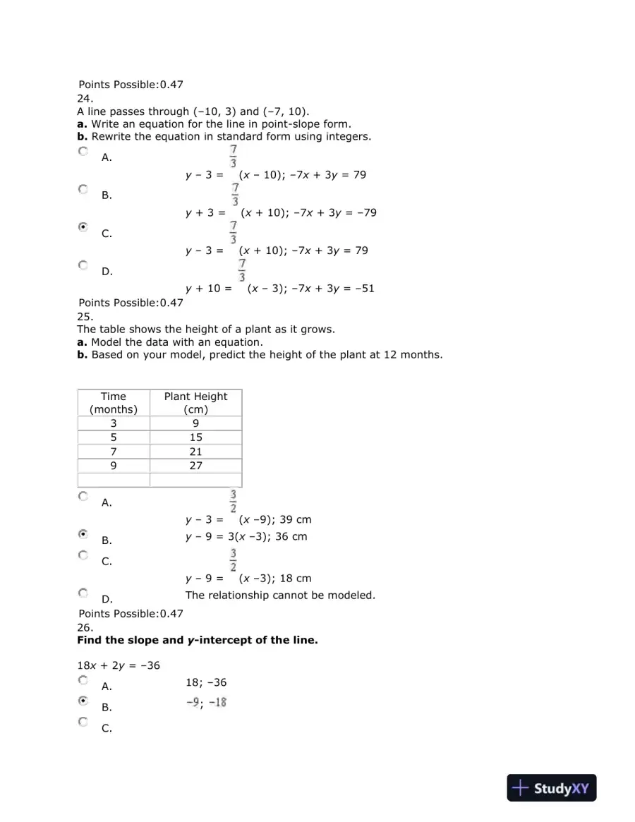 Algebra Test: Linear Equations, Graphs, and Systems of Equations, page 14