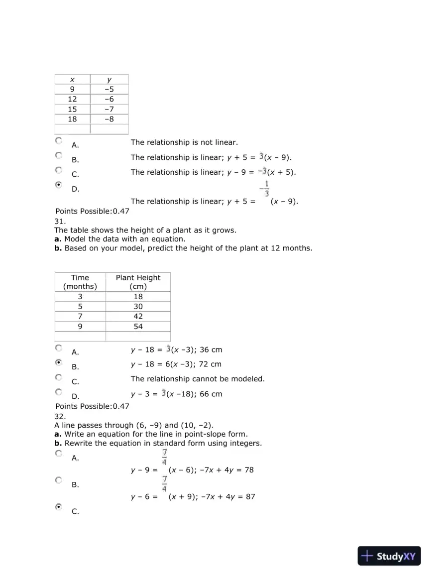 Algebra Test: Linear Equations, Graphs, and Systems of Equations, page 16