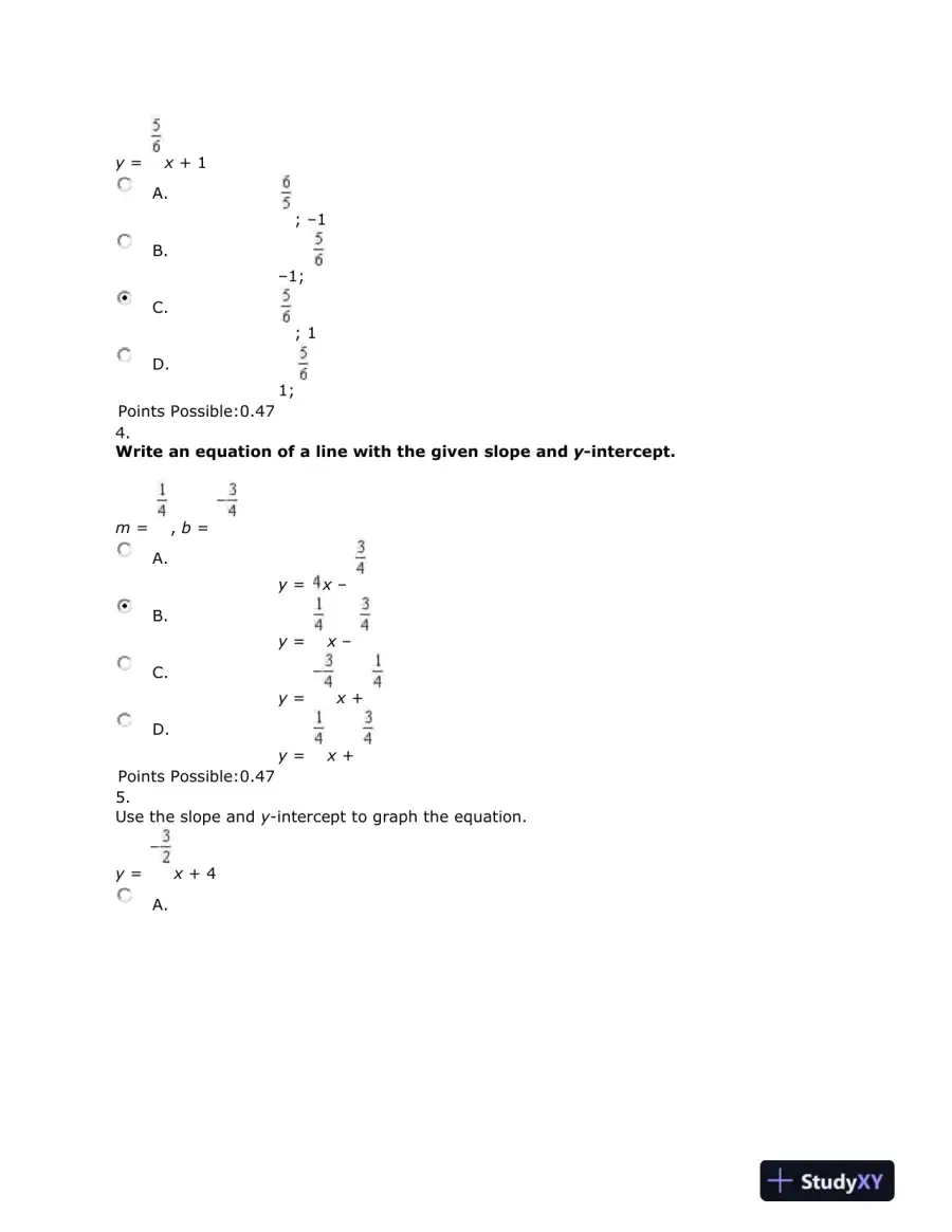 Algebra Test: Linear Equations, Graphs, and Systems of Equations, page 3