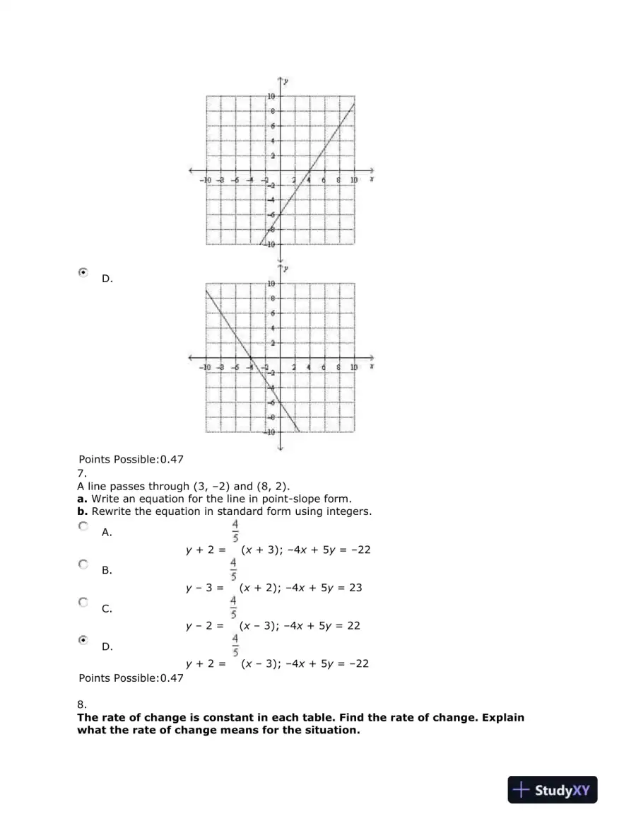 Algebra Test: Linear Equations, Graphs, and Systems of Equations, page 6