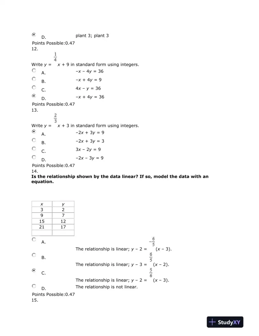 Algebra Test: Linear Equations, Graphs, and Systems of Equations, page 9