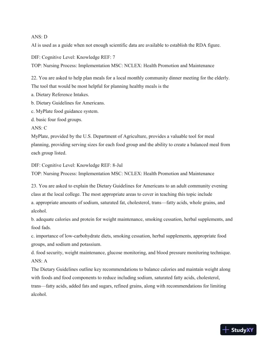 Test Bank For Williams' Basic Nutrition & Diet Therapy, 14th Edition, page 10