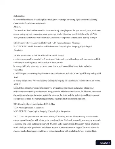 Test Bank For Williams' Basic Nutrition & Diet Therapy, 14th Edition - Page 13 preview image