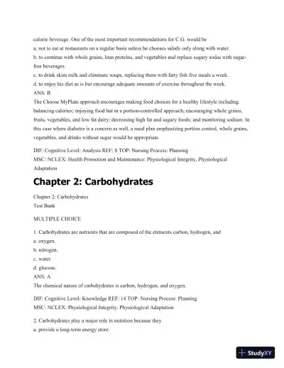 Test Bank For Williams' Basic Nutrition & Diet Therapy, 14th Edition - Page 14 preview image