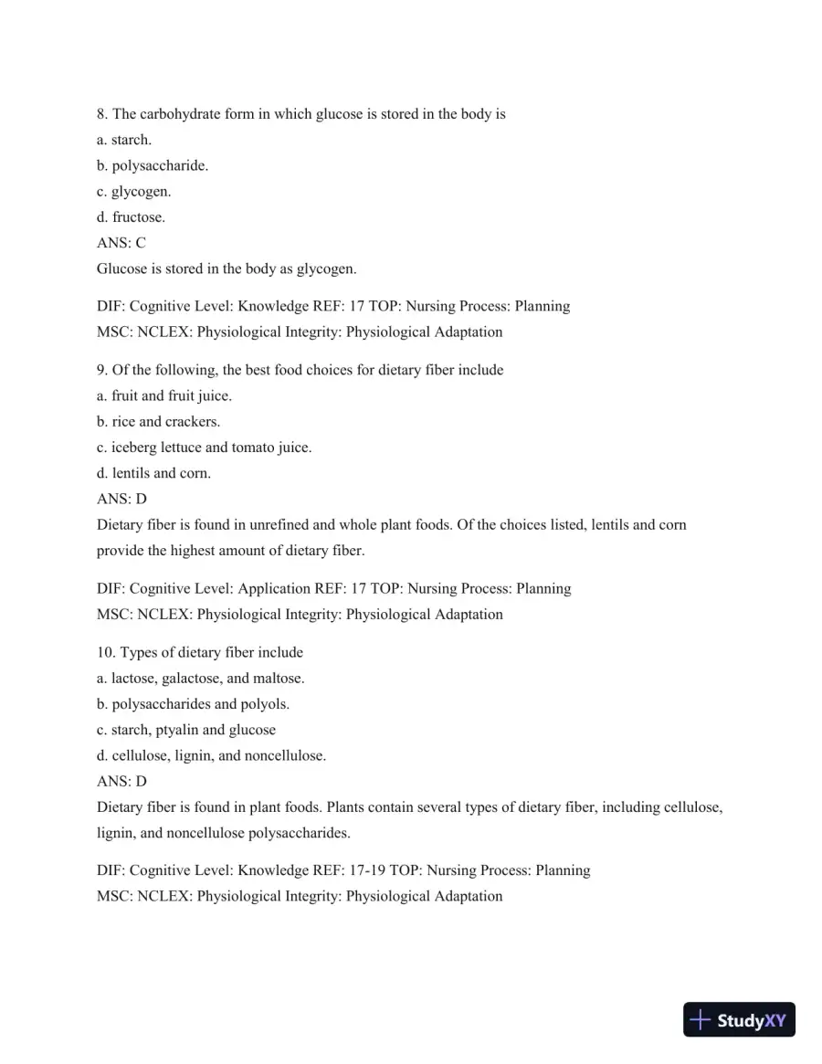 Test Bank For Williams' Basic Nutrition & Diet Therapy, 14th Edition, page 17