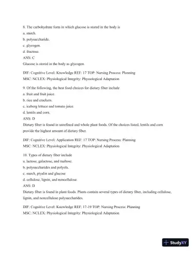 Test Bank For Williams' Basic Nutrition & Diet Therapy, 14th Edition - Page 17 preview image