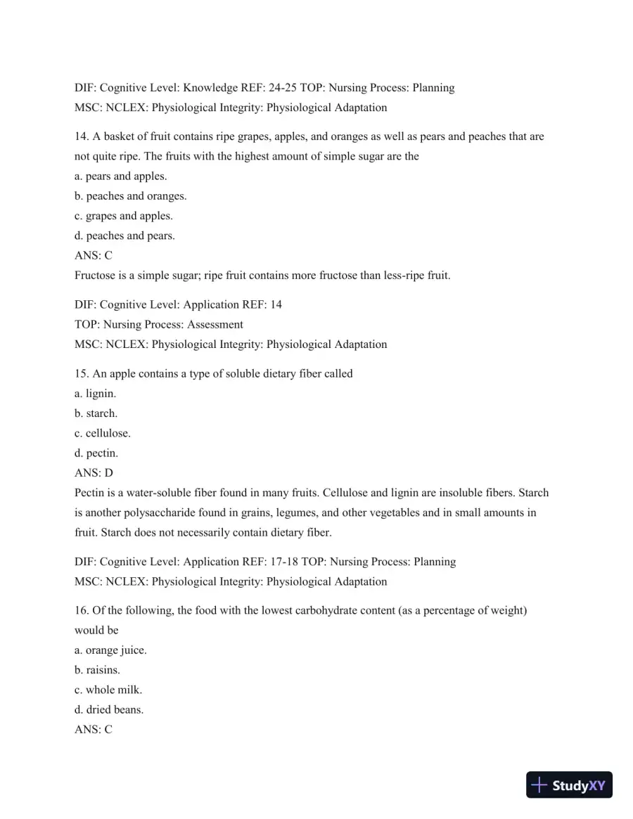 Test Bank For Williams' Basic Nutrition & Diet Therapy, 14th Edition, page 19