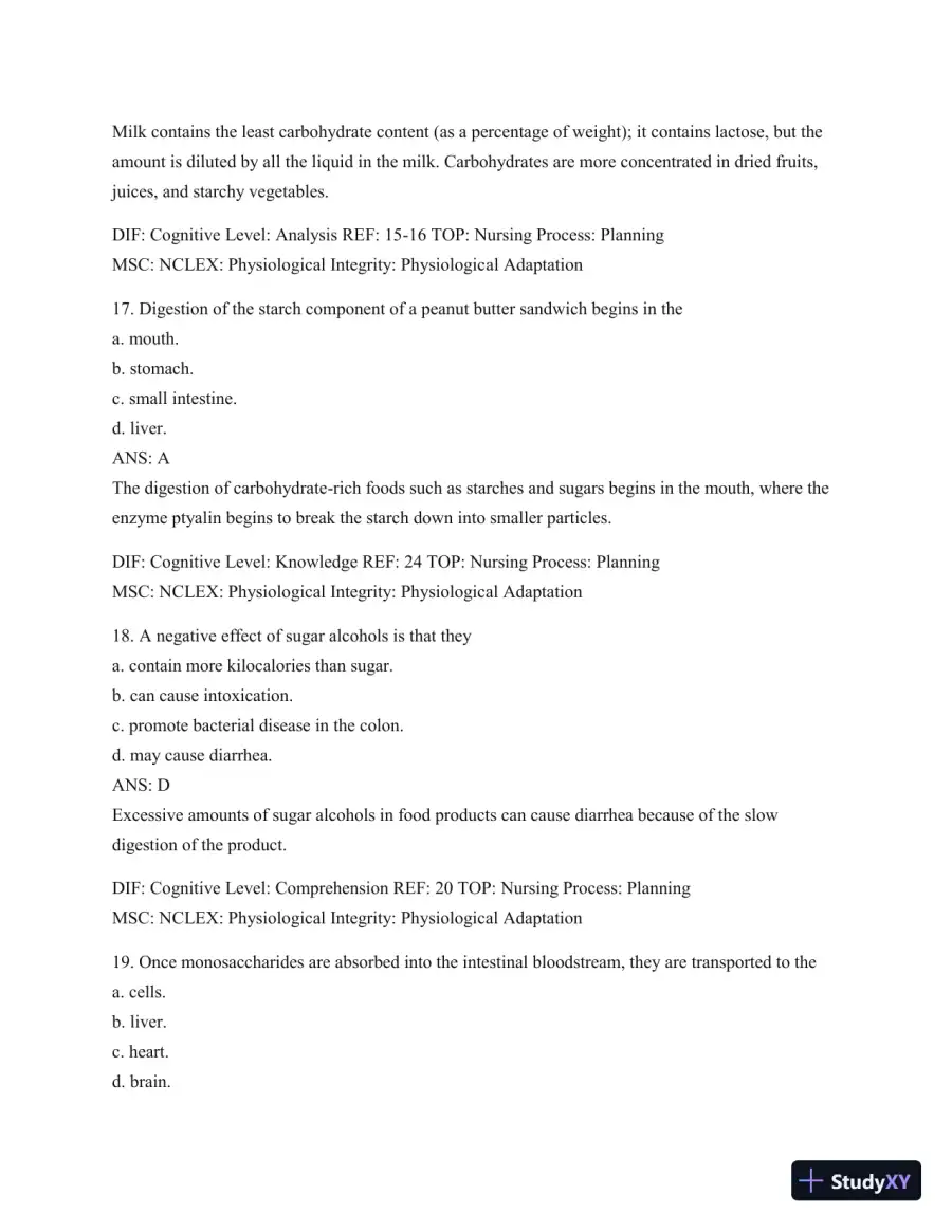 Test Bank For Williams' Basic Nutrition & Diet Therapy, 14th Edition, page 20