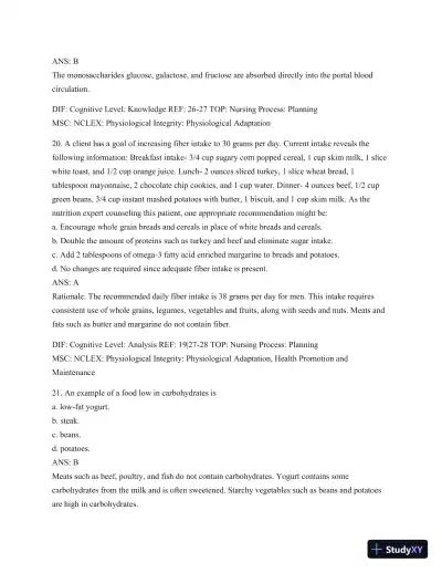 Test Bank For Williams' Basic Nutrition & Diet Therapy, 14th Edition - Page 21 preview image