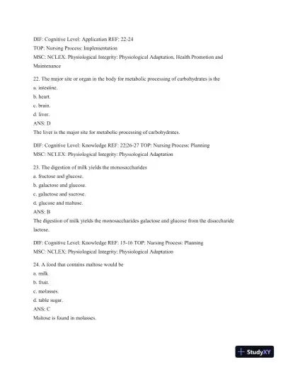 Test Bank For Williams' Basic Nutrition & Diet Therapy, 14th Edition - Page 22 preview image