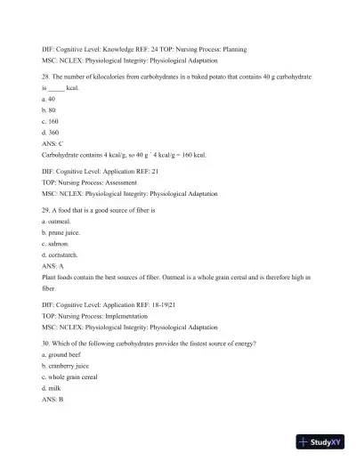 Test Bank For Williams' Basic Nutrition & Diet Therapy, 14th Edition - Page 24 preview image