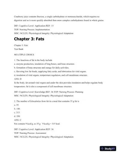Test Bank For Williams' Basic Nutrition & Diet Therapy, 14th Edition - Page 25 preview image