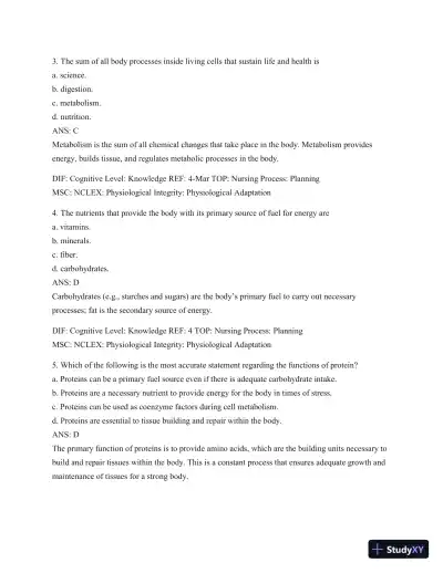 Test Bank For Williams' Basic Nutrition & Diet Therapy, 14th Edition - Page 3 preview image