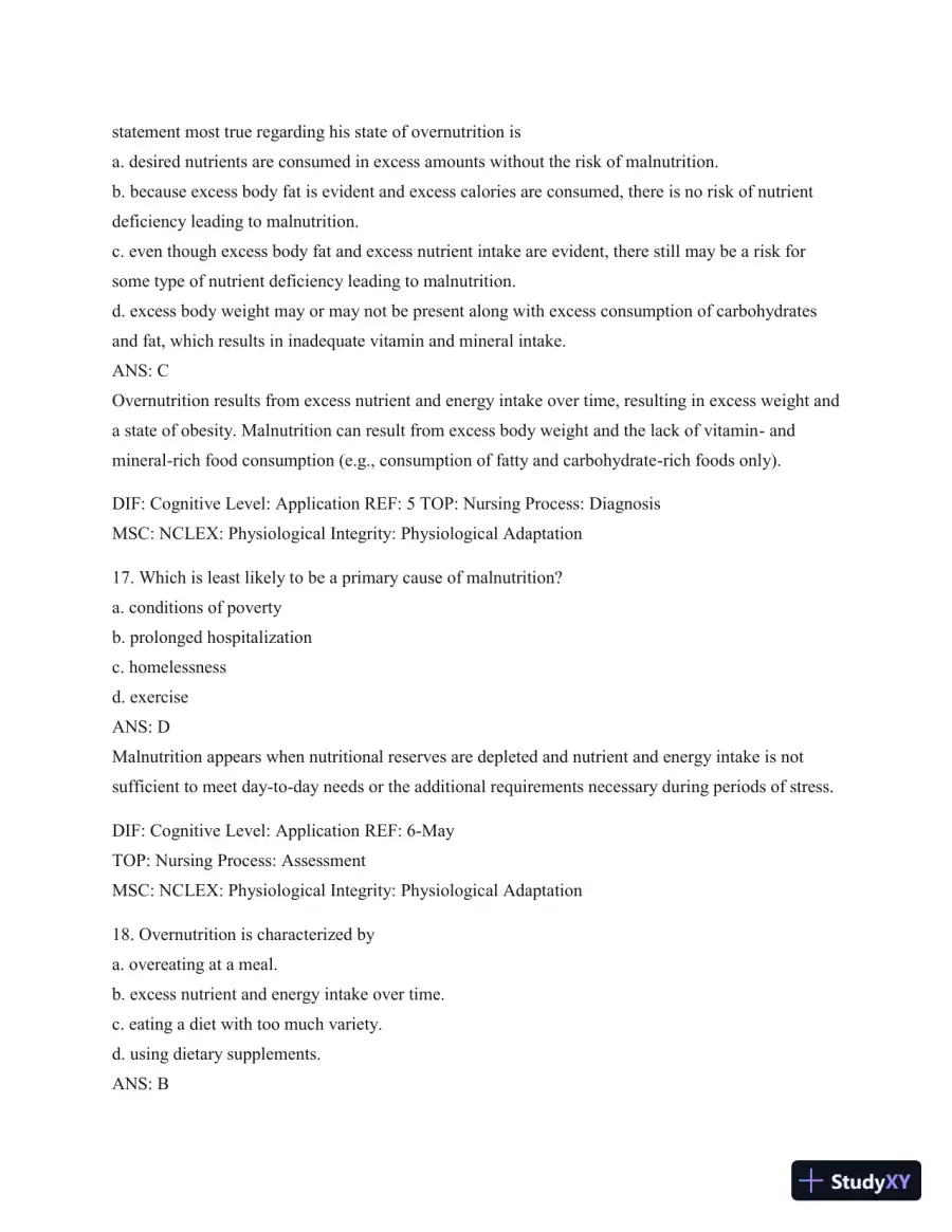 Test Bank For Williams' Basic Nutrition & Diet Therapy, 14th Edition, page 8