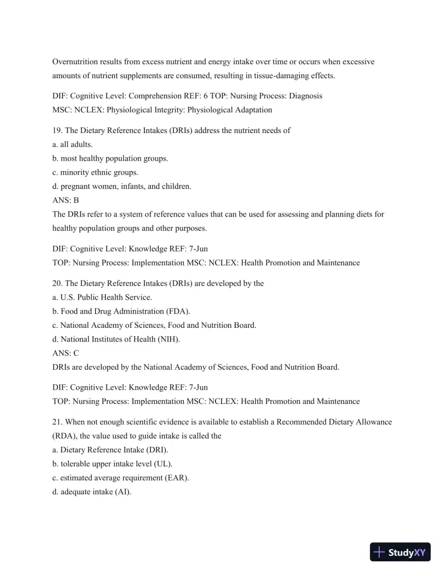 Test Bank For Williams' Basic Nutrition & Diet Therapy, 14th Edition, page 9