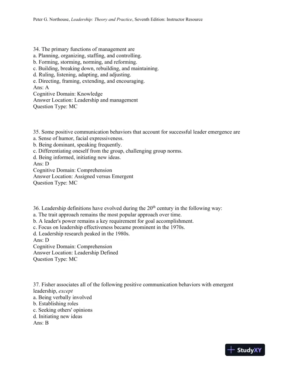 Leadership: Theory and Practice, 7th Edition Test Bank, page 11