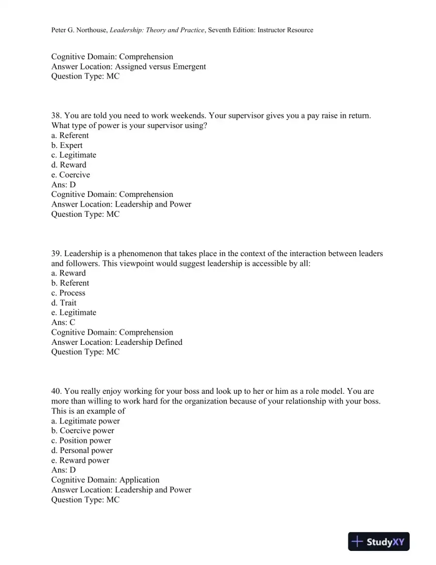 Leadership: Theory and Practice, 7th Edition Test Bank, page 12