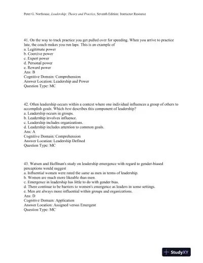 Leadership: Theory and Practice, 7th Edition Test Bank - Page 13 preview image