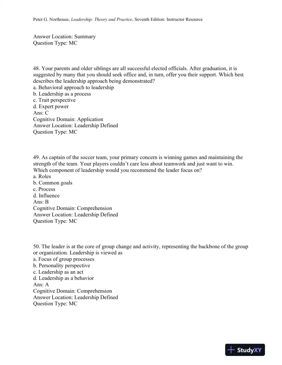 Leadership: Theory and Practice, 7th Edition Test Bank, page 15