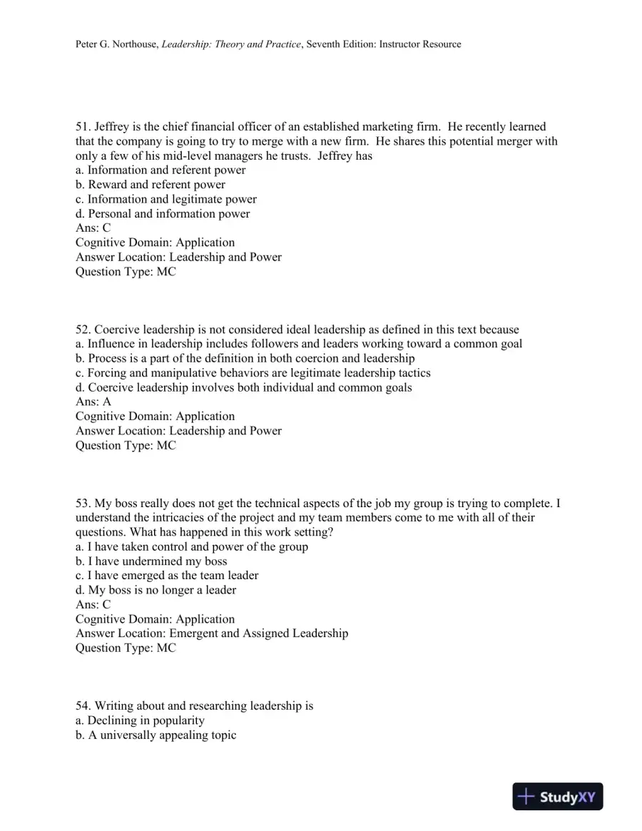 Leadership: Theory and Practice, 7th Edition Test Bank, page 16