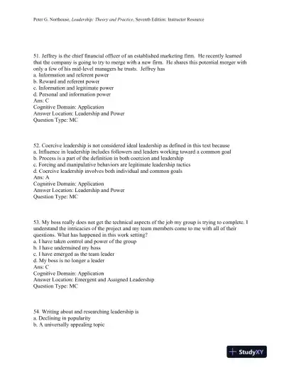 Leadership: Theory and Practice, 7th Edition Test Bank - Page 16 preview image