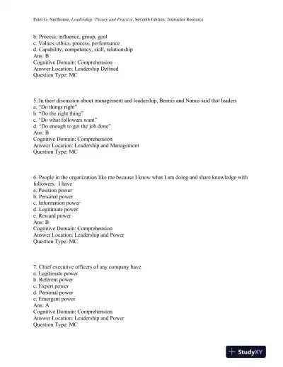 Leadership: Theory and Practice, 7th Edition Test Bank - Page 3 preview image
