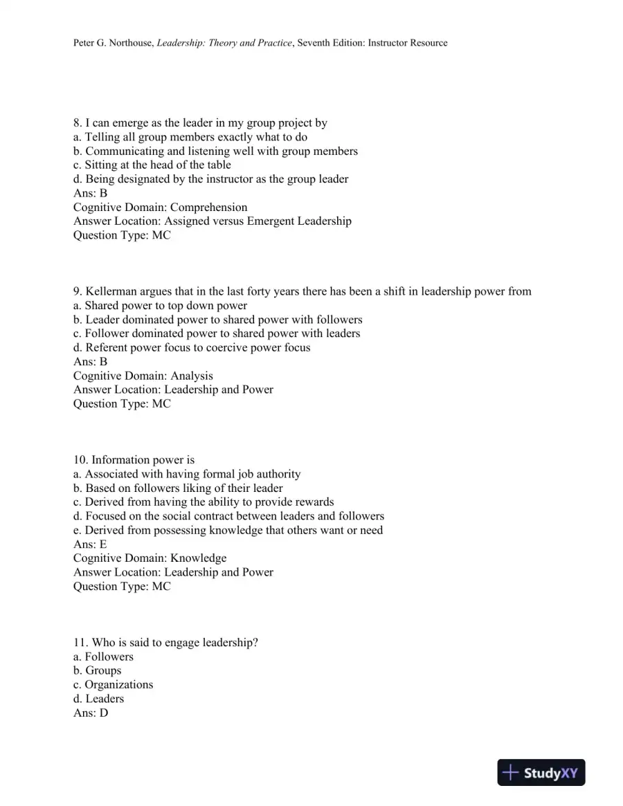 Leadership: Theory and Practice, 7th Edition Test Bank, page 4