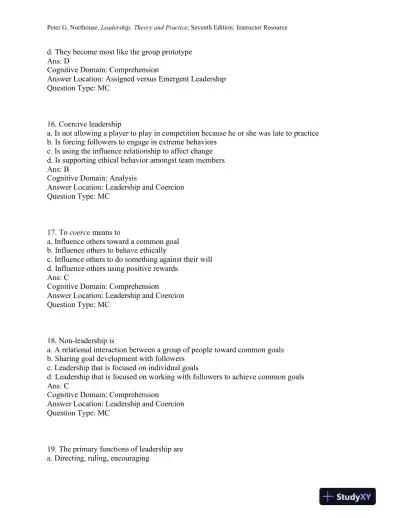 Leadership: Theory and Practice, 7th Edition Test Bank - Page 6 preview image