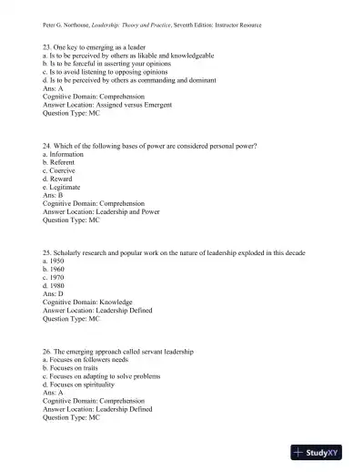 Leadership: Theory and Practice, 7th Edition Test Bank - Page 8 preview image