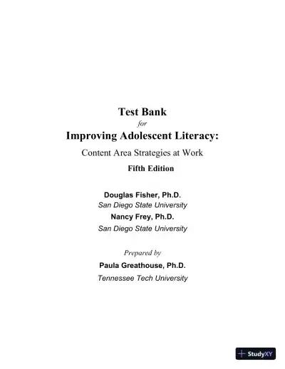 Test Bank for Improving Adolescent Literacy: Content Area Strategies At Work, 5th Edition - Page 1 preview image
