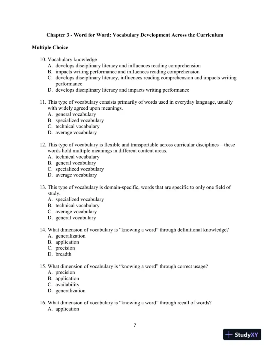 Test Bank for Improving Adolescent Literacy: Content Area Strategies At Work, 5th Edition, page 10