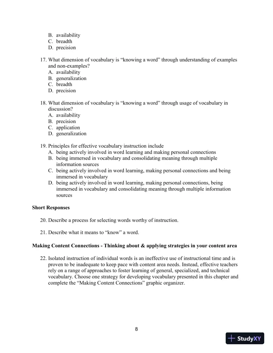 Test Bank for Improving Adolescent Literacy: Content Area Strategies At Work, 5th Edition, page 11
