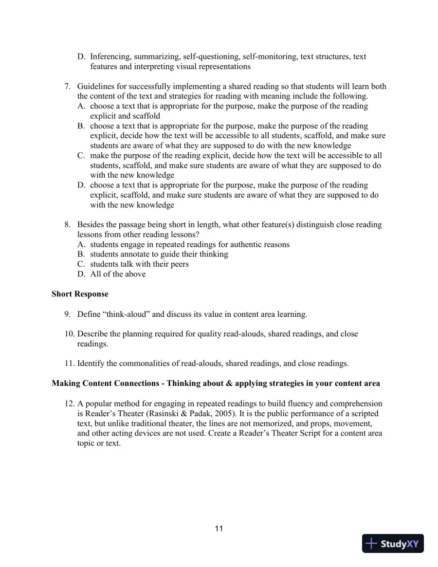 Test Bank for Improving Adolescent Literacy: Content Area Strategies At Work, 5th Edition, page 14