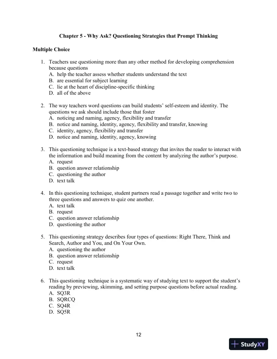 Test Bank for Improving Adolescent Literacy: Content Area Strategies At Work, 5th Edition, page 15
