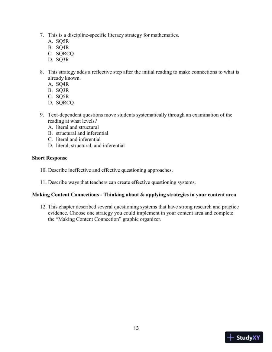 Test Bank for Improving Adolescent Literacy: Content Area Strategies At Work, 5th Edition, page 16