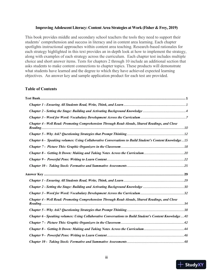 Test Bank for Improving Adolescent Literacy: Content Area Strategies At Work, 5th Edition, page 3