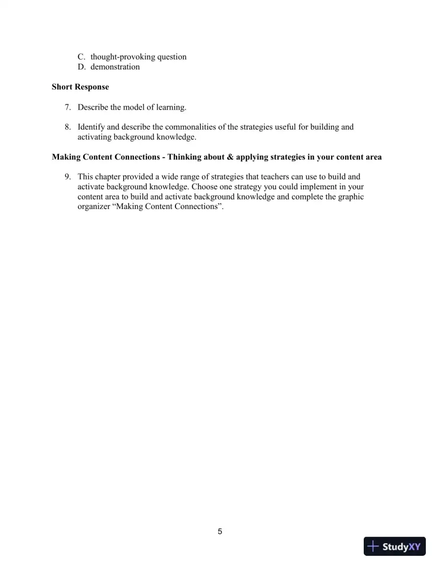 Test Bank for Improving Adolescent Literacy: Content Area Strategies At Work, 5th Edition, page 8