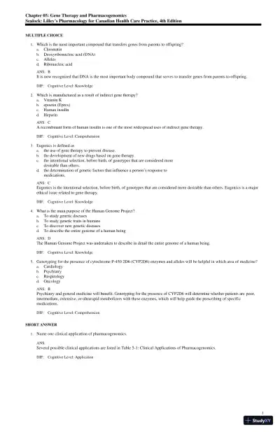 Test Bank for Lilley's Pharmacology for Canadian Health Care Practice, 4th Edition (Chapters 1-58) - Page 12 preview image