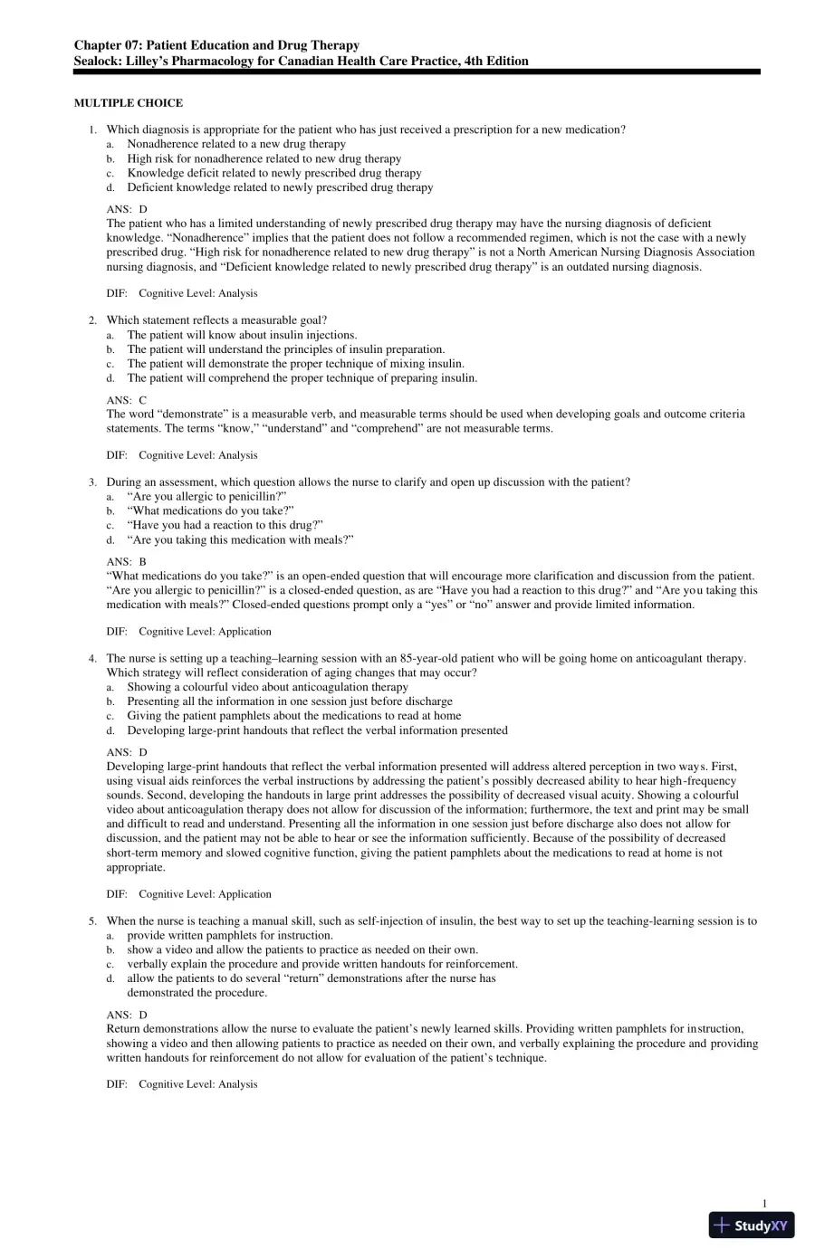 Test Bank for Lilley's Pharmacology for Canadian Health Care Practice, 4th Edition (Chapters 1-58), page 15
