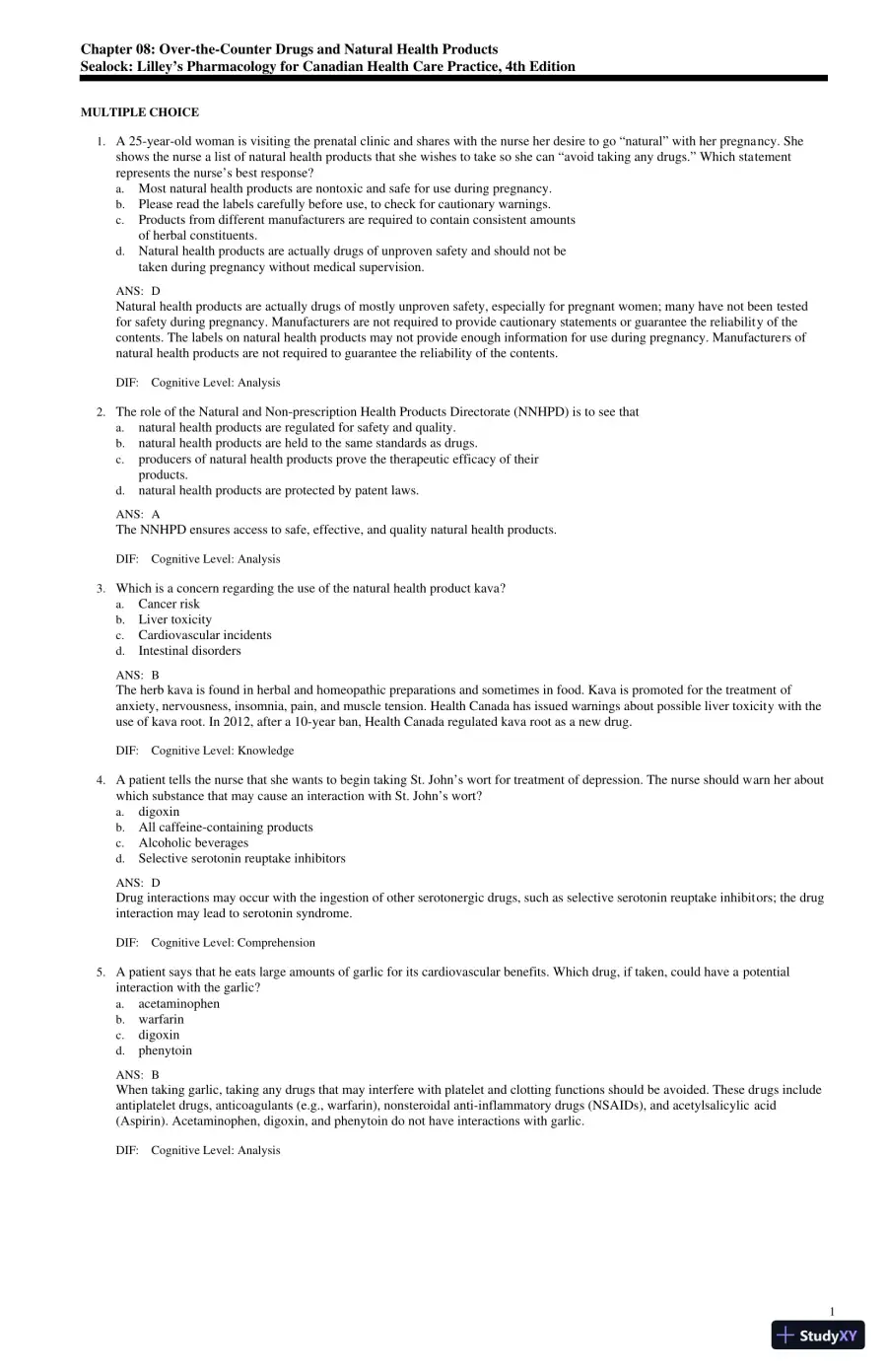 Test Bank for Lilley's Pharmacology for Canadian Health Care Practice, 4th Edition (Chapters 1-58), page 17