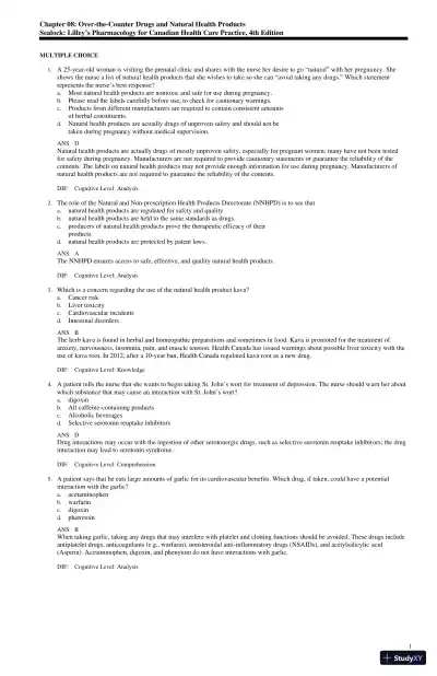 Test Bank for Lilley's Pharmacology for Canadian Health Care Practice, 4th Edition (Chapters 1-58) - Page 17 preview image
